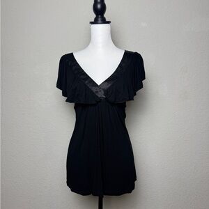 Y2K Daytrip Black Ruffle V-Neck Women's Top